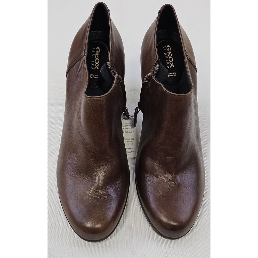 Geox D Annya A Women 10 Taupe Brown Leather Ankle Boots Block Heel D745FA